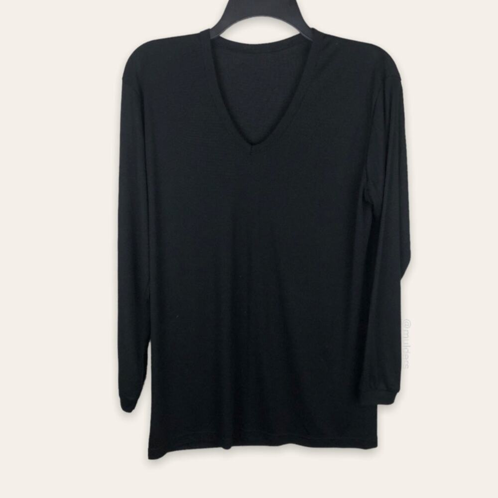 Mens Solid Black Japanese Brand V-neck Knit Shirt Top Large ..